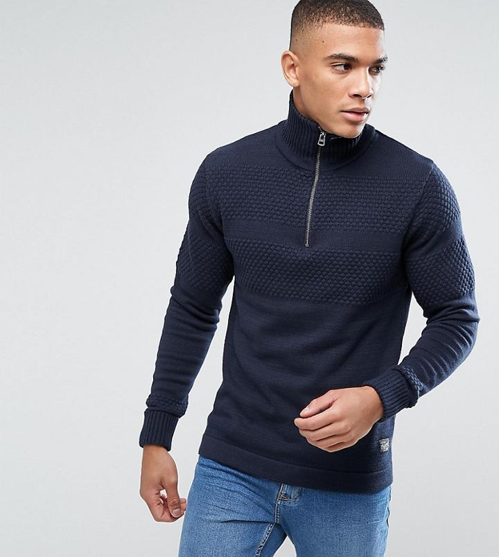 Jack & Jones Originals Knitted Sweater With Half Zip Neck - Navy