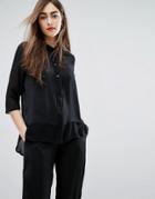 Moss Copenhagen Oversized Boyfriend Shirt With Silky Panel - Black