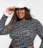 Asos Design Curve Scarf Hem Top In Squiggle Print In Mono-multi