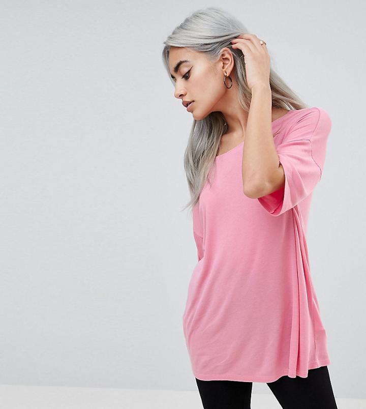 Asos Petite Off Shoulder T-shirt In Rib - Pink