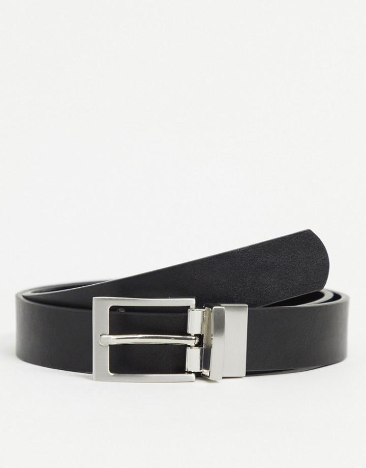 Asos Design Smart Slim Reversible Belt In Black Patent Emboss And Faux Leather