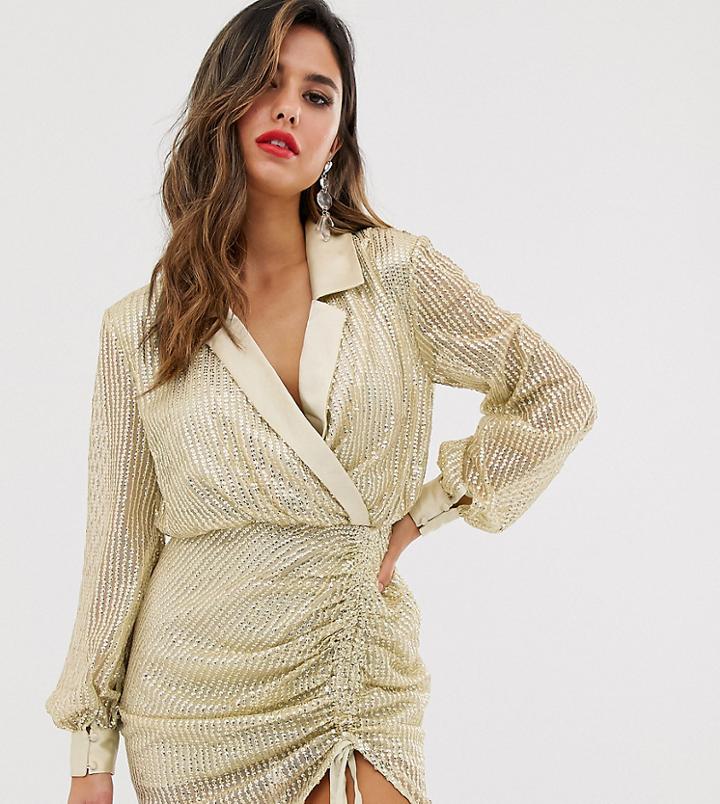 Asos Design Embellished Tux Mini Dress With Contrast Satin Detail - Green