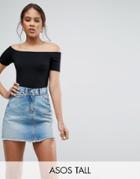 Asos Tall Short Sleeve Off Shoulder Body In Longer Length - Black