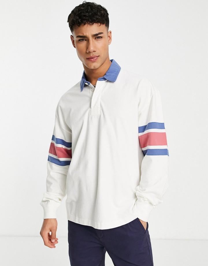 Abercrombie & Fitch Chest Stripe Oversized Rugby Polo In White