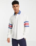 Abercrombie & Fitch Chest Stripe Oversized Rugby Polo In White