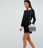 Fashion Union Tall Button Up Shirt With Crochet Collar And Cuff - Black