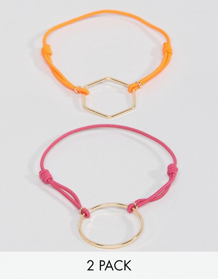 Asos Pack Of 2 Open Shapes Bracelets - Multi