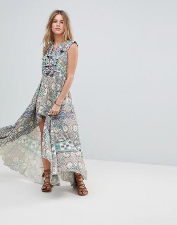 Island Stories Dip Hem Ruffle Frill Beach Dress - Multi