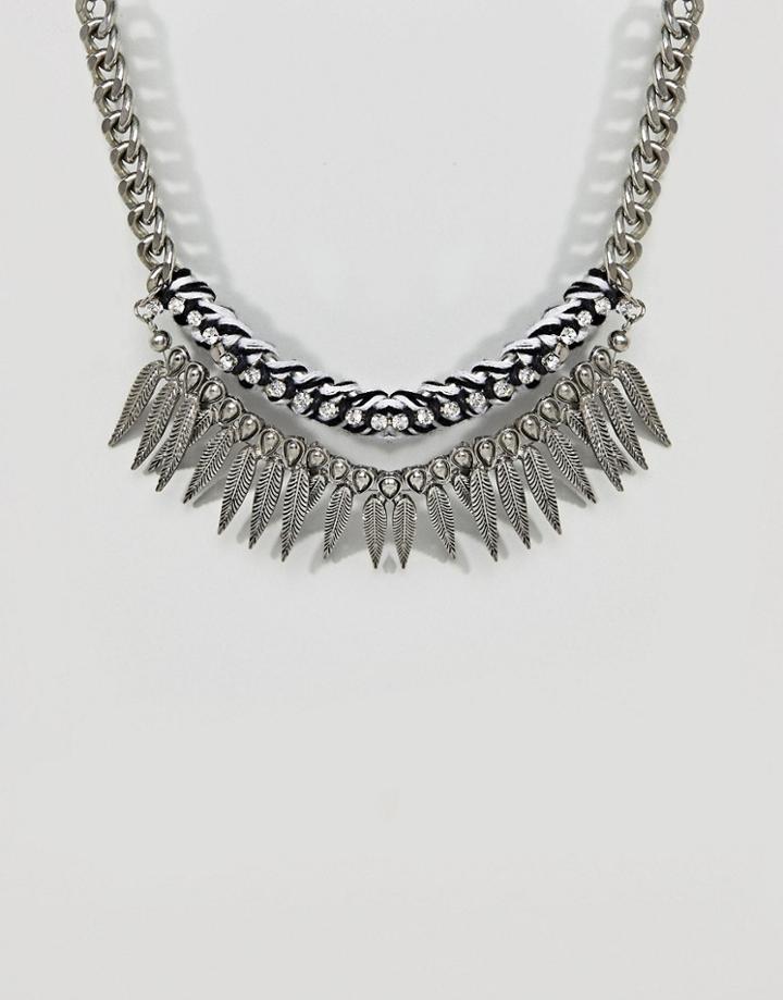 Missguided Leaf Sparkle Chain Necklace - Silver
