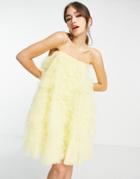 Asos Edition Trapeze Cami Mini Dress In Tulle In Lemon-yellow