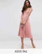 Asos Tall Wrap Front Pleated Midi Dress - Pink