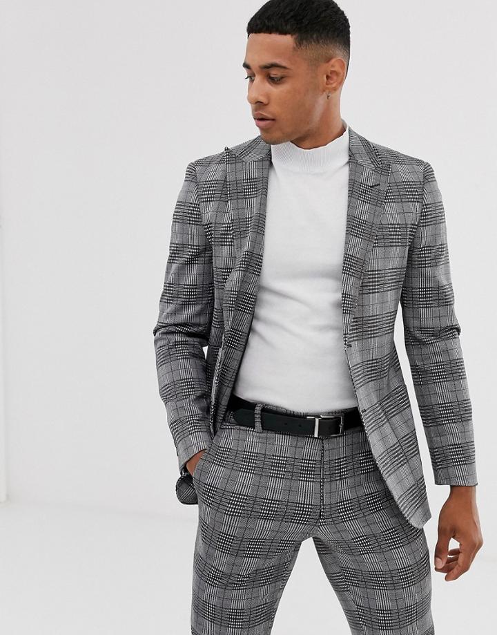 Only & Sons Checked Peak Lapel Suit Jacket In Gray