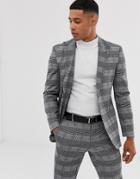 Only & Sons Checked Peak Lapel Suit Jacket In Gray