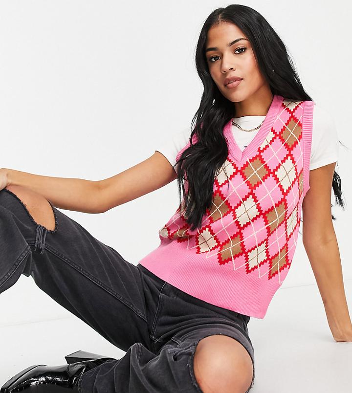 Pieces Tall Exclusive Tank In Pink & Red Check-multi