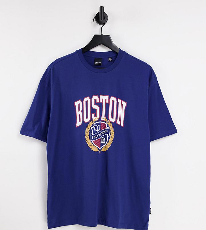 Only & Sons Oversized T-shirt With Boston Print In Navy Exclusive At Asos