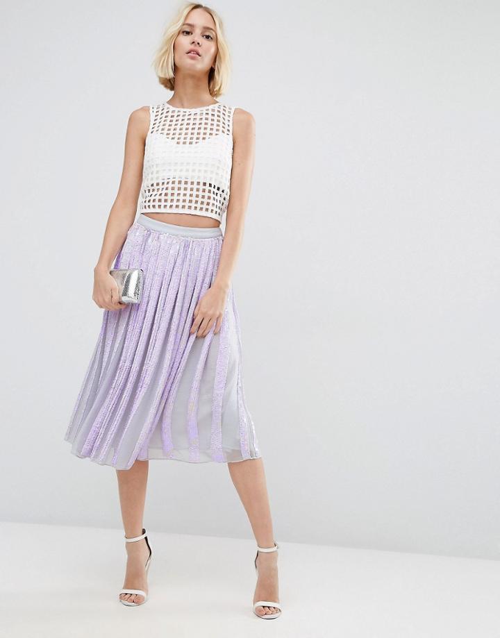 Asos Pleated Midi Skirt In Sequins - Blue