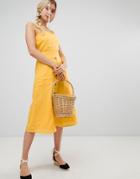 Warehouse Midi Dress With Button Front In Yellow - Yellow
