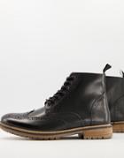 Silver Street Lace Up Brogue Boots In Black Leather