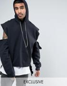 Reclaimed Vintage Inspired Oversized Hoodie With Extreme Distressing And Chain Detail - Black