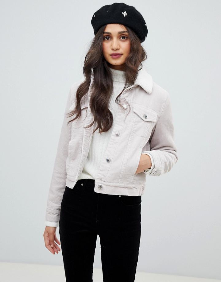 Miss Selfridge Cord Trucker Jacket In Light Pink - Pink