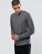 !solid Raw Edge Sweat With Scoop Hem - Black