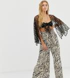 Ebonie N Ivory Tie Waist Wide Leg Pants In Zebra - Multi