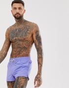 Asos Design Swim Shorts In Lilac Super Short Length With Black & White Drawcord-purple