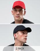 Asos Baseball Cap 2 Pack In Black And Red - Black
