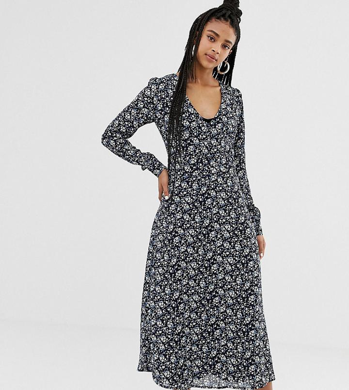 Daisy Street Midi Tea Dress In Vintage Floral-navy