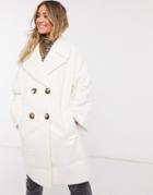 Asos Design Double Breasted Textured Coat In Cream-white