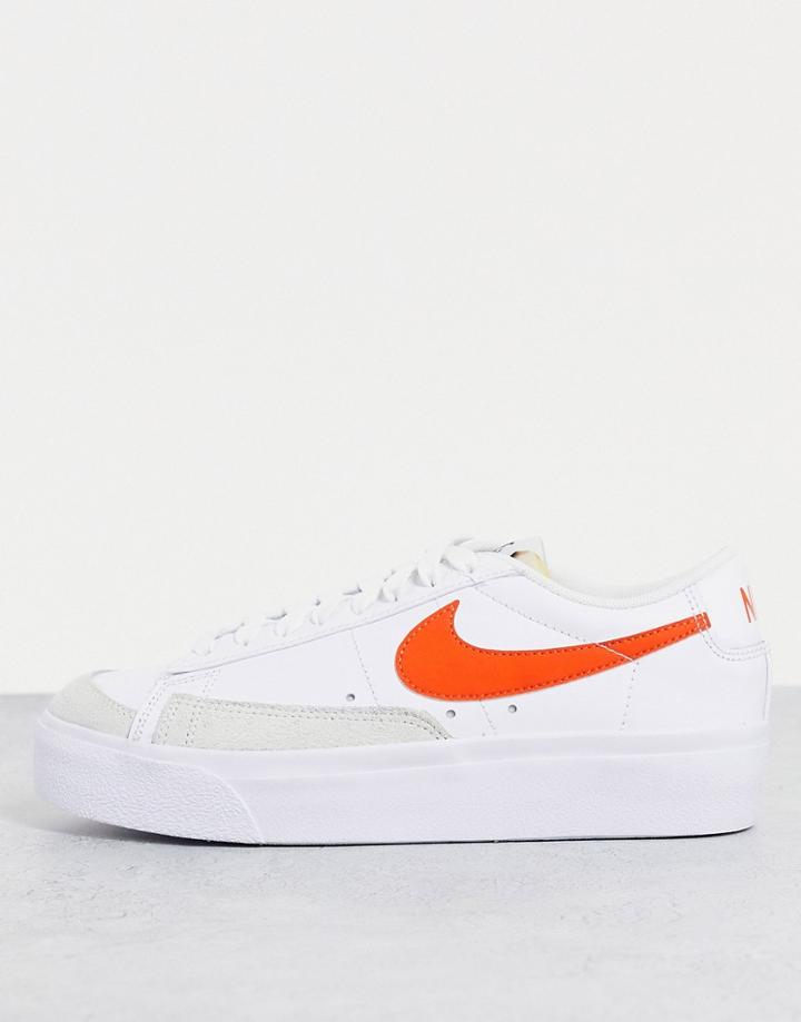 Nike Blazer Low Platform Sneakers In White/orange