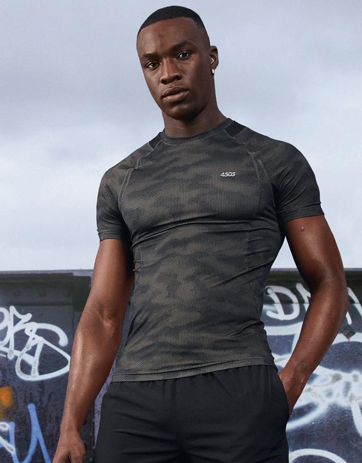 Asos 4505 Base Layer T-shirt With Camo Print-black