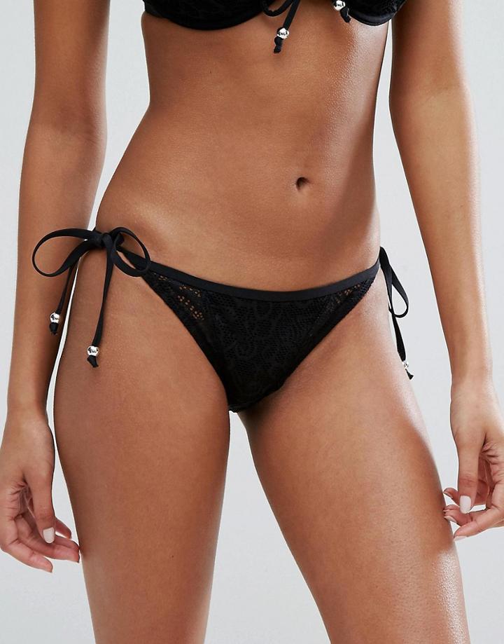 Pour Moi Crochet Tie Side Bikini Bottom - Black