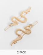 Asos Design Pack Of 2 Hair Clips In Snake Design In Gold Tone