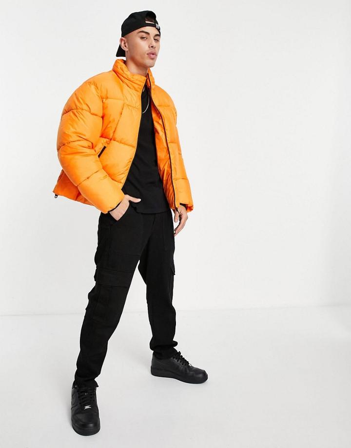 Topman Recycled Quilted Puffer Jacket In Orange
