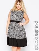 Praslin Plus Skater Dress With Contrast Band In Paisley Print - Multi