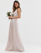Tfnc Bridesmaid Exclusive High Neck Pleated Maxi Dress In Taupe - Brown