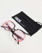 Asos Design Recycled Frames Oversized 70s Sunglasses With Pink Lens In Color Block