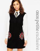 Asos Petite Pinafore Dress With Embroidered Pockets - Black
