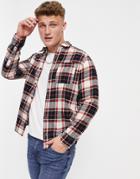 Jack & Jones Long Sleeve Plaid Shirt In Navy & Ecru-multi