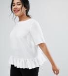 Asos Design Curve Woven T-shirt With Ruffle Hem - White