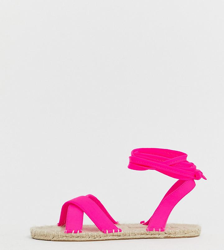 Asos Design Wide Fit Jala Espadrille Flat Sandals In Pink Neon - Pink