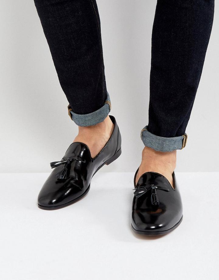 Frank Wright Tassel Loafers In Black Patent - Black