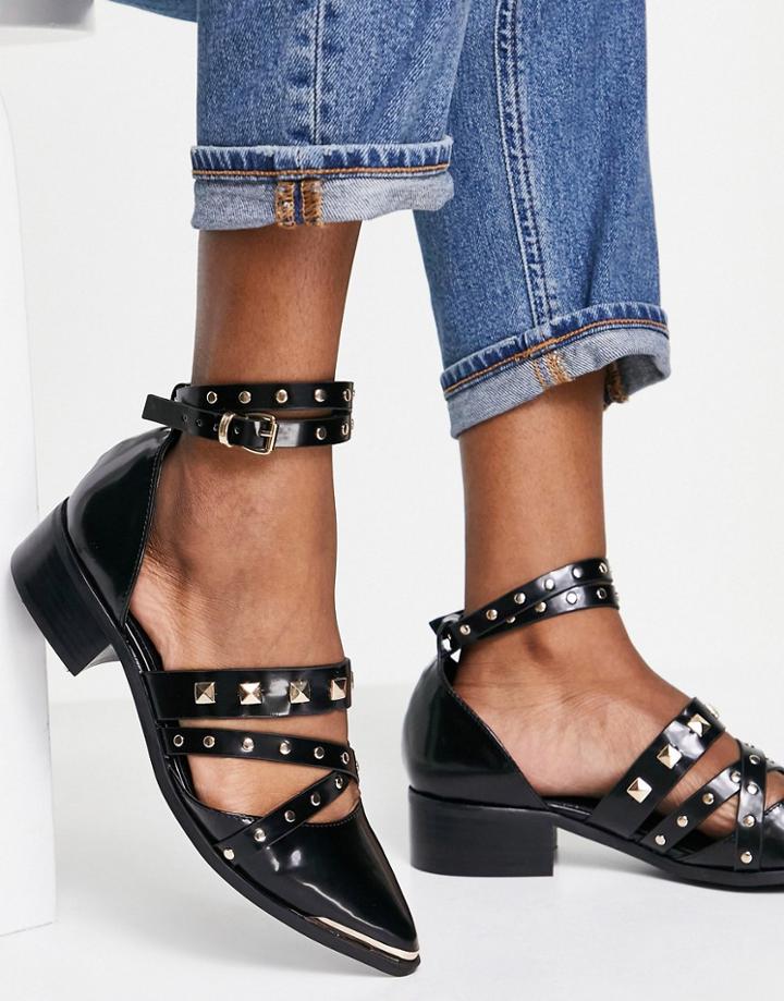 Asos Design Modish Hardware Point Flat Shoes In Black