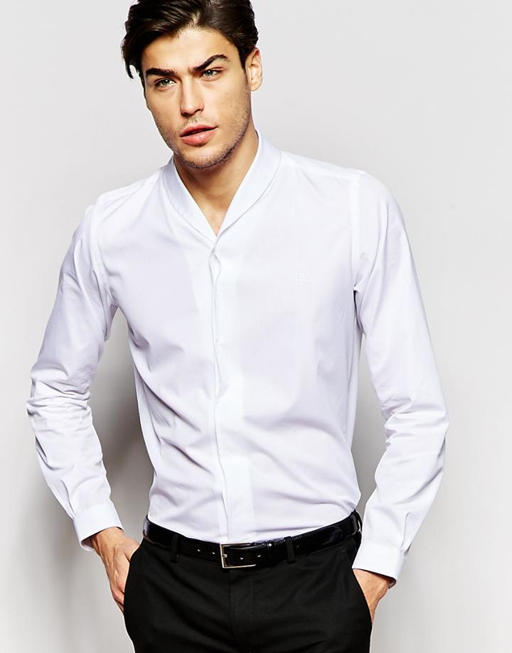 Hart Hollywood By Nick Hart Shawl Collar Shirt In Slim Fit - White