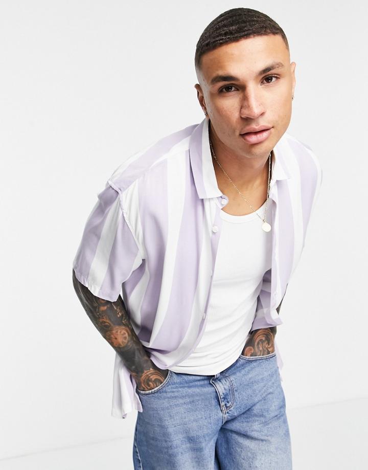 Bershka Vertical Striped Shirt In Lilac-purple