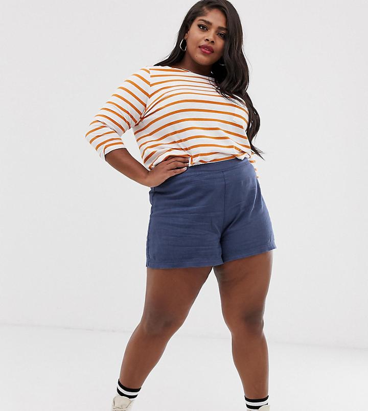 Asos Design Curve Easy Casual Short With Exposed Zip - Navy