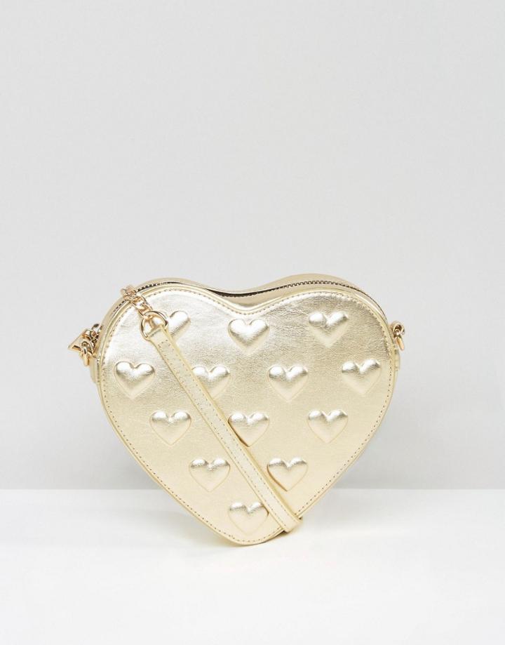 Asos Embossed Heart Cross Body Bag - Gold