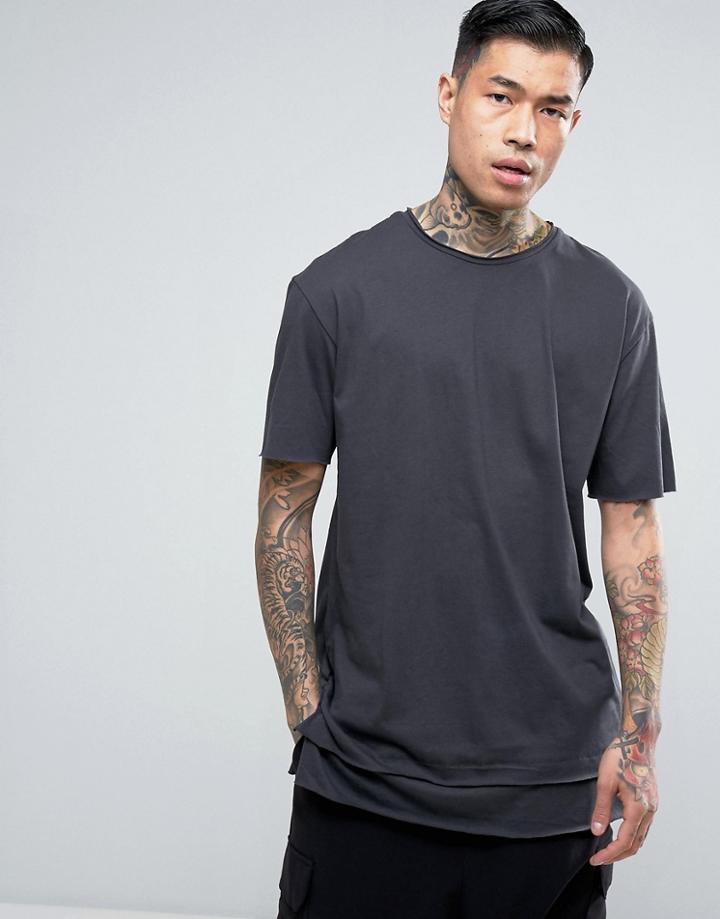 Bershka Double Layered T-shirt In Gray - Gray