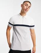 Topman Knitted Panelled Polo In Gray And White-grey